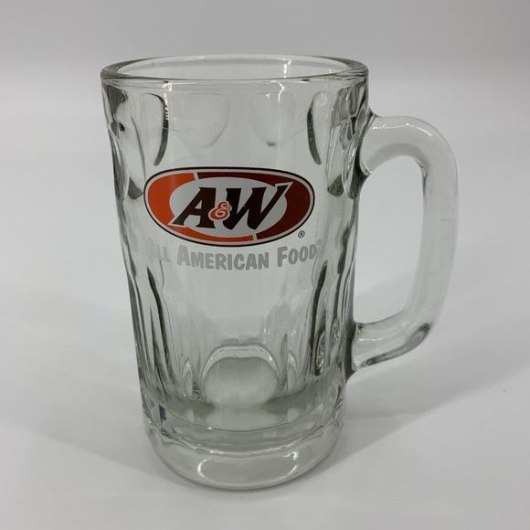A & W Root Beer ALL AMERICAN FOOD 5 3/4" Heavy Clear Glass Mug 1995 Logo 0781 - Picture 5 of 12